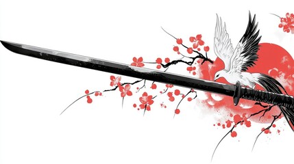 Katana, Cherry Blossoms, and Dove A Symbol of Peace and Strength