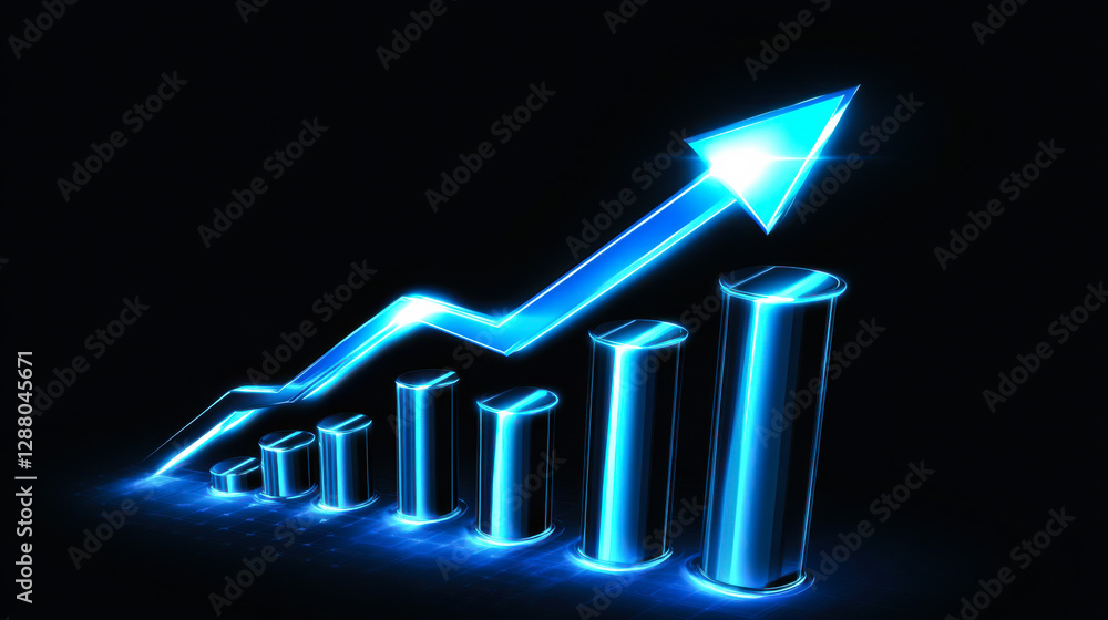 Poster graph represents upward trend in data visualization with glowing elements and modern design