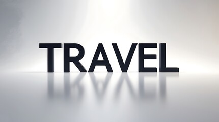 Black travel text with a reflective surface and soft light, emphasizing wanderlust