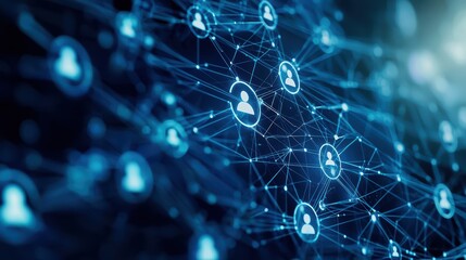 Abstract digital network with connected people icons and data nodes