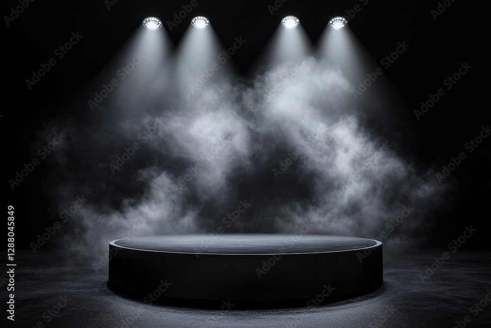 Poster the stage is empty, but illuminated by spotlights and filled with smoke, providing a background with