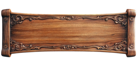 Dark Brown Wooden Scroll With Ornate Carving Detail Rich Texture Aged Antique Design Element