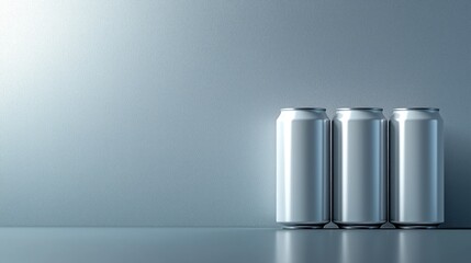 Three silver cans studio backdrop mockup