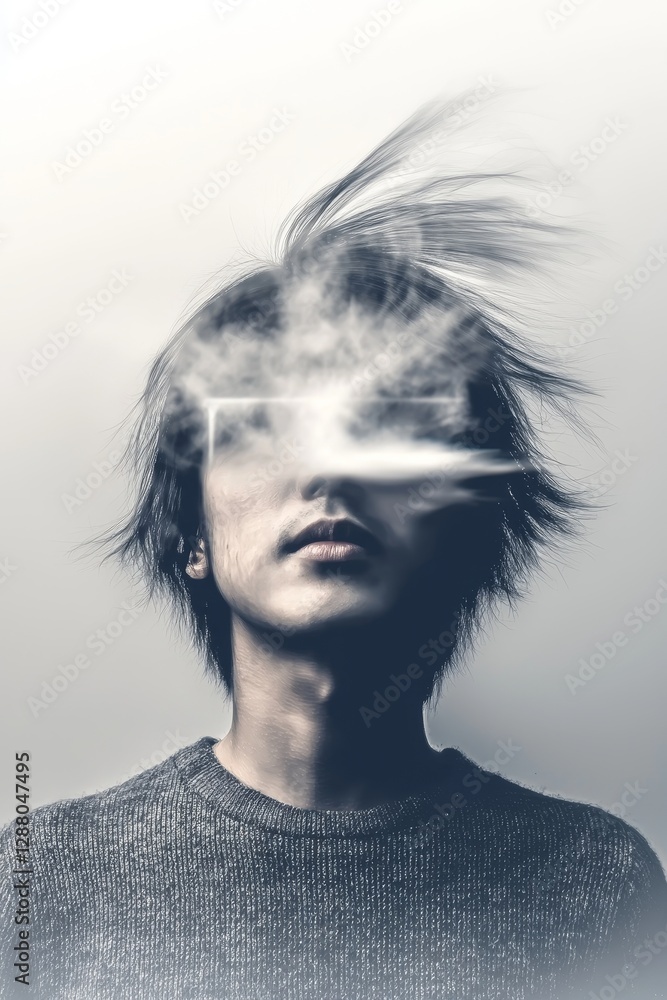Poster frozen abstract futuristic 3d texture of dripping liquid smoke isolated on a transparent background,