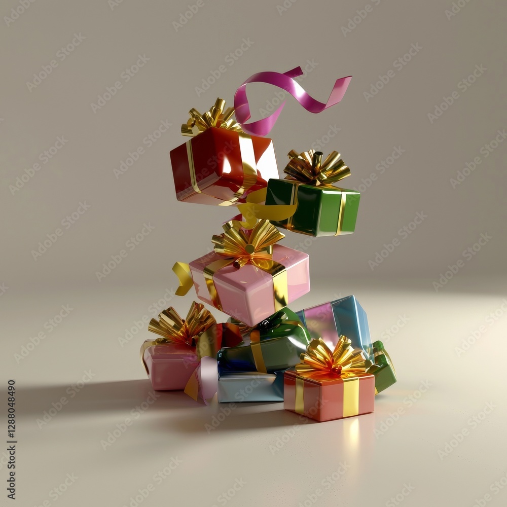 Poster the image of a gift box with a ribbon and bow on a simple background represents a greeting design id