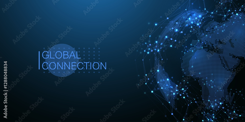 Aufkleber Global network connection banner design template. Big data visualization idea. Header social network communication in the global business concept. Internet technology. Vector illustration