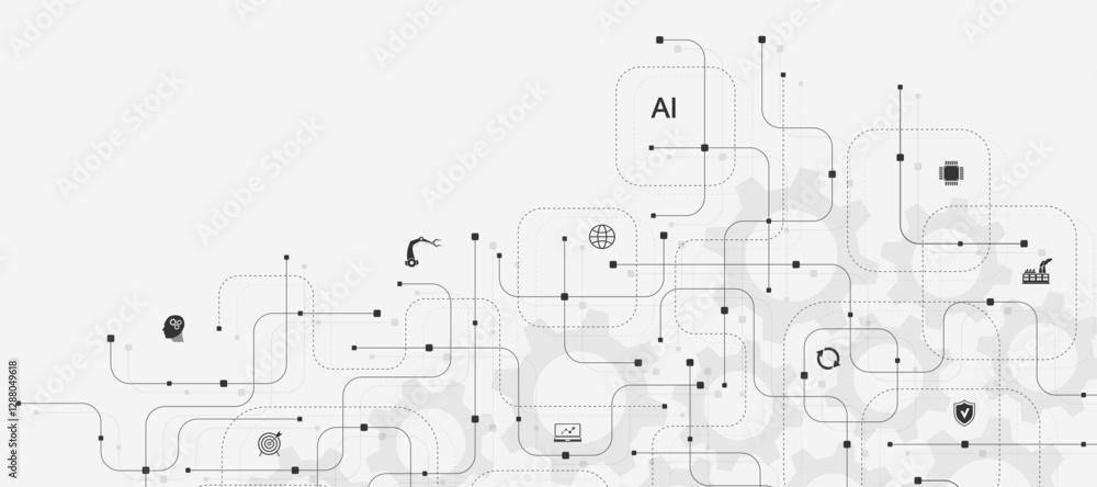 Poster Digital tech motherboard texture design. Creative idea AI banner concept for internet technology. Software coding. Engineering concept for poster, cover, banner, header, web, presentation template