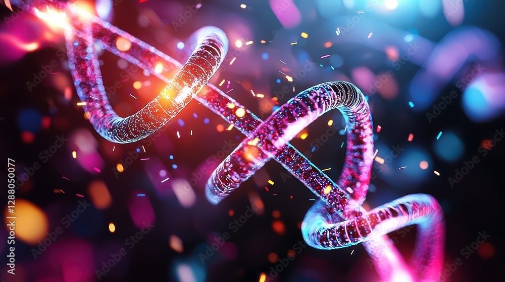 Poster vibrant abstract representation of dna helix structure in colorful digital art