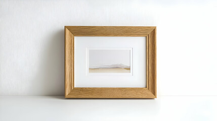 Rustic Light Brown Wooden Photo Frame with Minimalist Landscape Print