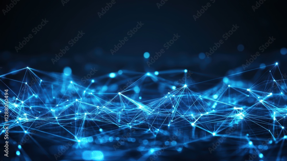 Aufkleber glowing blue network of connecting lines and dots on dark background