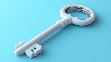 White key on light blue surface