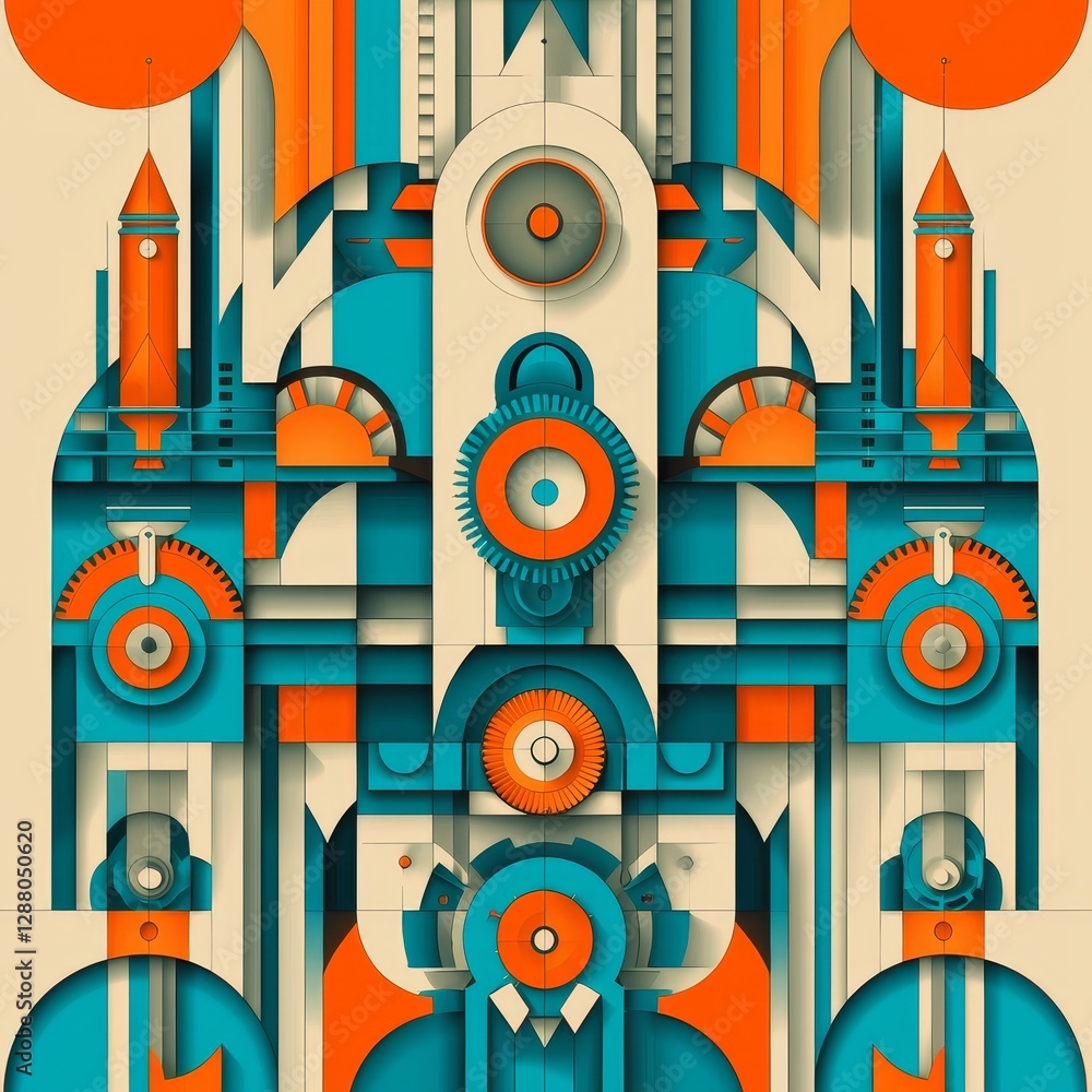 Poster retrofuturism style is showcased in a seamless pattern that combines geometric abstract textures, ci