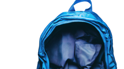 Empty blue backpack ready for new adventures and journeys to various locations in daily life