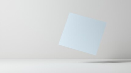 Fototapeta premium Minimalist 3D rendering of floating blue cube on plain white background.