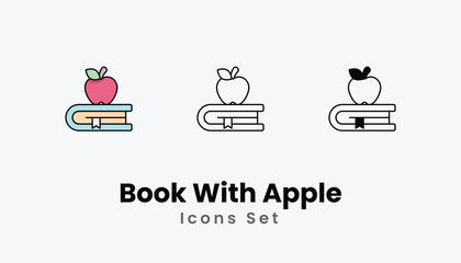 Book With Apple Icons thin line and glyph vector icon stock illustration