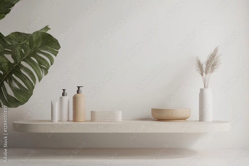Poster ample space for product logos on minimalist 3d floating podium.
