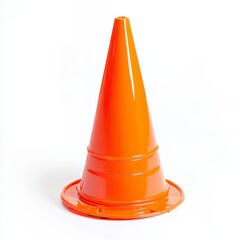 Bright Orange Traffic Cone on White Background