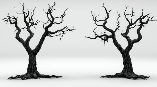 Two dead trees, studio background, Halloween design