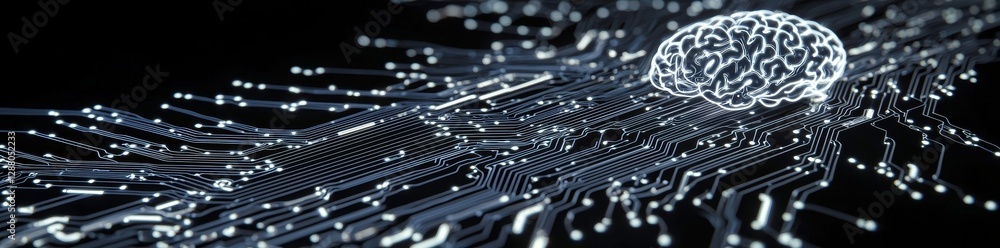 Aufkleber the human head is connected to a stock brain with a circuit line on a transparent background
