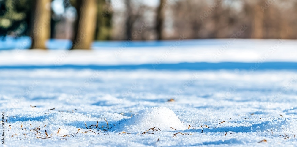 Poster the ground is covered in snow and ice in this panoramic close-up, with the background blurred into a