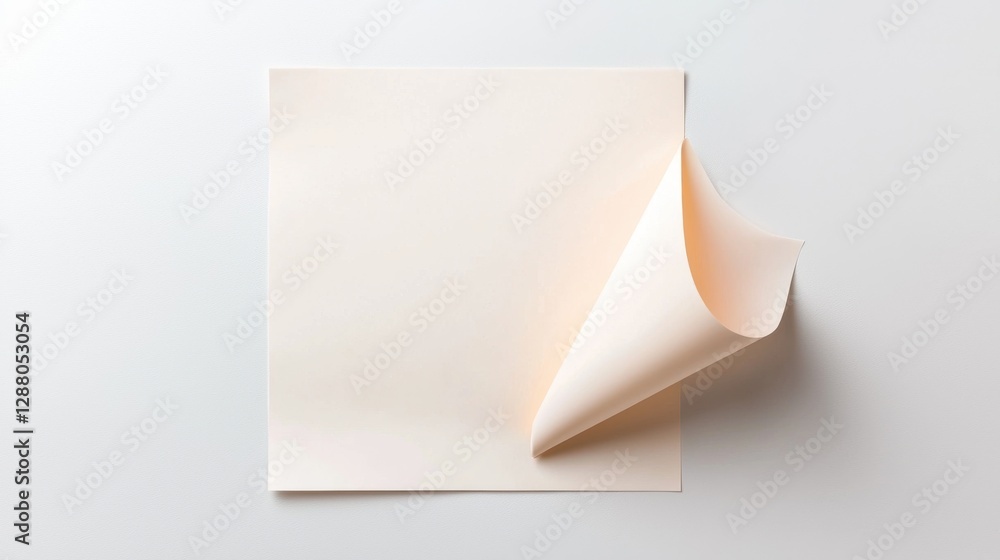 Poster minimalist sheet of white paper with a folded corner, suitable for design or text space.