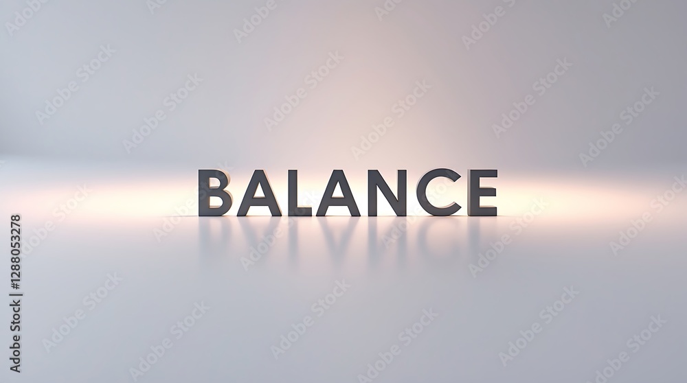 Poster the word balance is displayed prominently on a sleek surface, illuminated from behind
