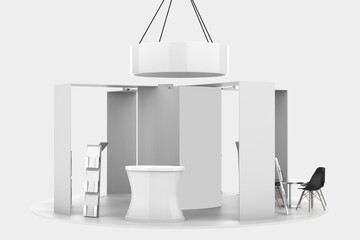 Exhibition Booth For Mock-up, Empty Retail Trade Stand, Reception Or Counter For Helping Service. 3D illustration