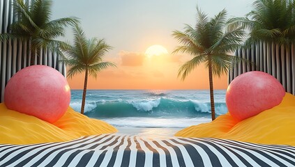 Obraz premium Colorful Beach Scene with Abstract Elements