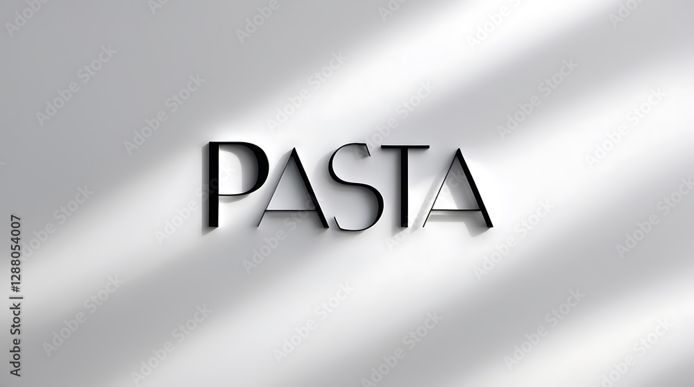 Poster elegant typography showcasing the word pasta in a minimalist design with soft shadows