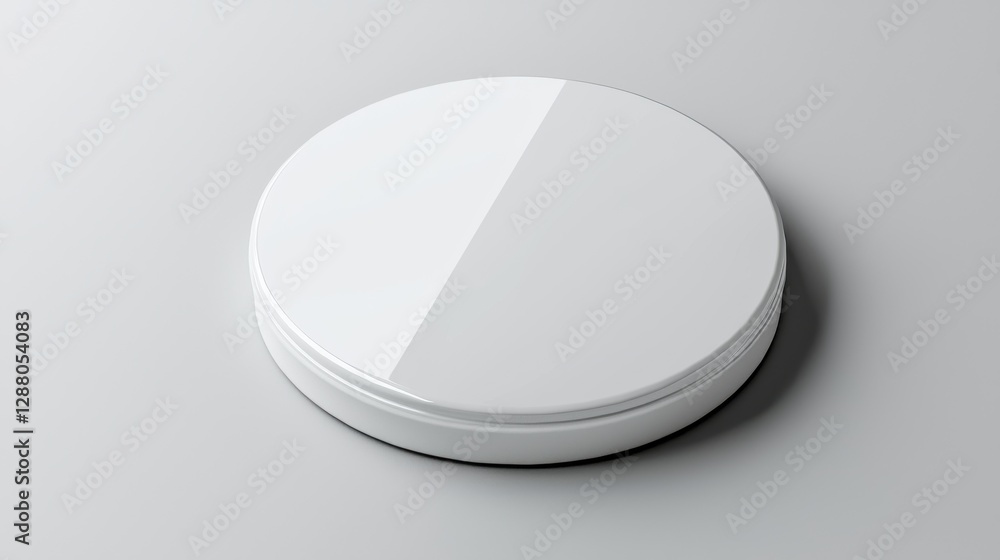 Poster minimalist white round object on smooth gray surface, showcasing simplicity in modern design and geo