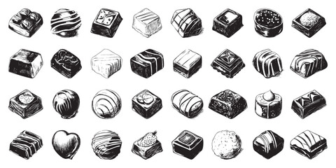 set of chocolate candies isolated on white background - candies  vector illustration - chocolate candies isolated on white background