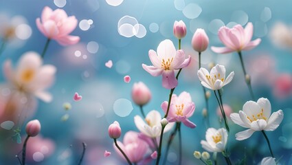 Soft Focus floral art featuring delicate pink and white blossoms with bokeh and pastel hues