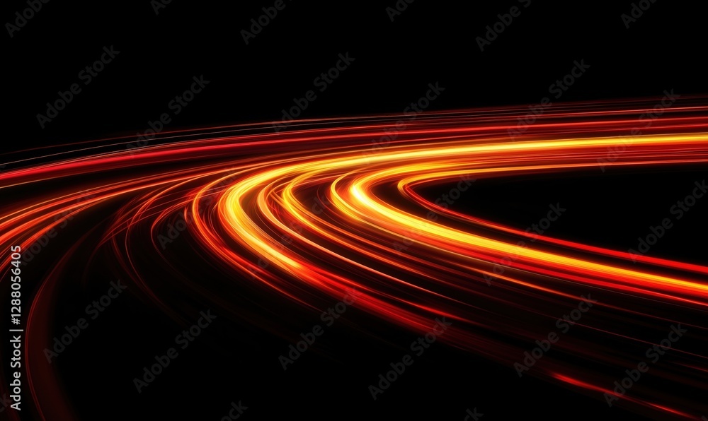 Poster dynamic light trails creating a vibrant abstract pattern in dark background