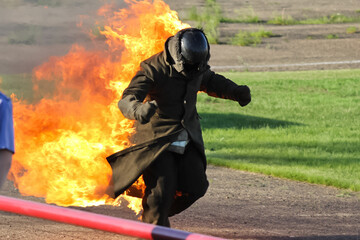 fireman with fire extinguisher