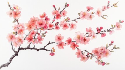 A delicate watercolor painting of cherry blossom branches in soft pink hues.