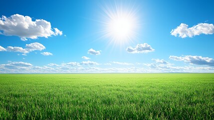 Obraz premium Bright Sunny Day Over Vast Green Field Under Blue Sky
