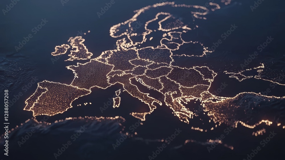 Poster the idea of a global network is conveyed through an abstract representation of the world map, emphas