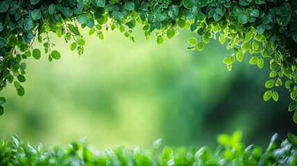 Lush Green Leaves Frame Natural Background