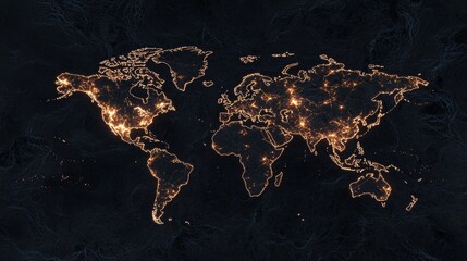An abstract world map embodies the idea of global connectivity, showcasing international data transfer, cyber technology, and the exchange of information in worldwide business and telecommunications