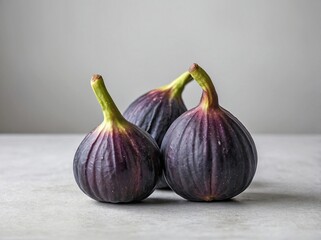 Obraz premium A clean figs, with their deep purple skins, placed on a plain white background.