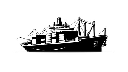 Obraz premium Black and white illustration of a cargo ship.