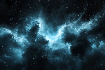 Fototapeta premium Explore the vastness of cosmic clouds illuminated by vibrant blue light in deep space