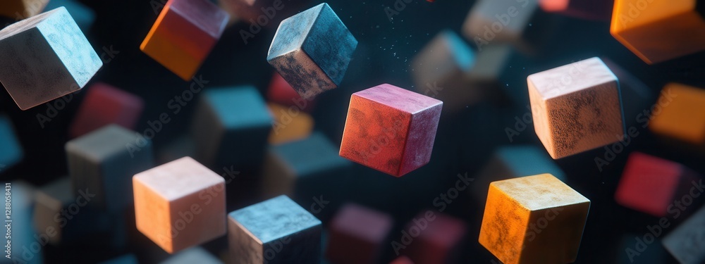 Aufkleber colorful floating cubes in a dynamic 3d space with soft lighting and artistic effects