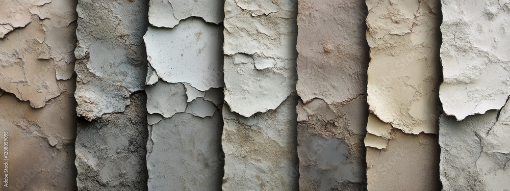 Poster textured layers of peeling paint on various surfaces showcasing different colors and patterns of dec