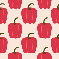 Vector seamless pattern with red pepper Paprika. Repeating background with Capsicum vegetables, orange-red spice fruits. Food and harvest. Design rapport for label, wrapping, paper, textile, banner