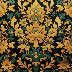 Elegant Gold   Teal Damask Floral Pattern Texture