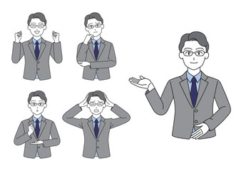 スーツを着た働く男性のイラストセット