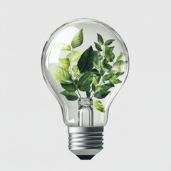 Leafy green plant encased in light bulb symbolizing eco-friendly energy solutions