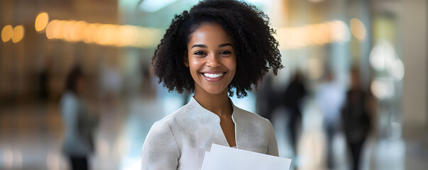 A black female professional elite is attending a business event, smiling, professional, friendly, business, advertising, base map, publicity, poster, wallpaper, background, successful, businesswoman