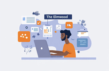 Fototapeta premium The Elmwood Data Analysis and Modern Workplace Design Illustration